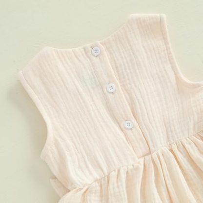 Adorable Toddler Girl's Summer Ensemble in Linen with Bows and Ruffles - Image 6