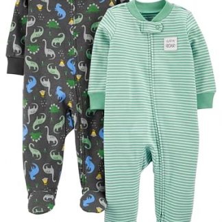 Cozy Dual-Zip Thermal Sleep and Play Outfits for Baby Boys, Pack of 2