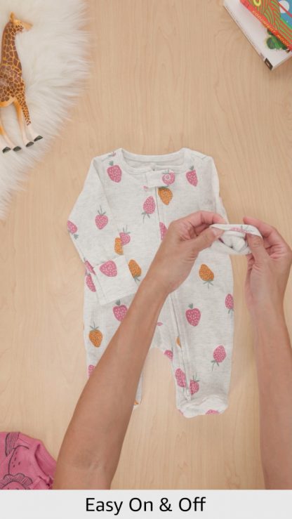 "Delightful Duo: Baby Girls' Thermal Footed Rompers with 2-Way Zipper, Pack of 2" - Image 7