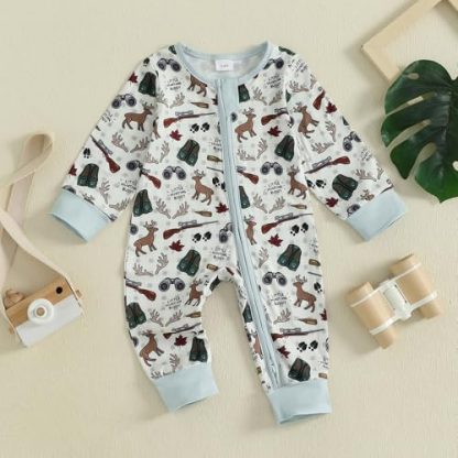 Adorable Baby Boy's Hunting-Themed Onesie with Duck and Deer Prints - Image 4