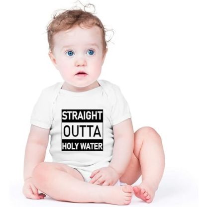 "Straight Outta Holy Water" Baby Bodysuit for Christenings and Baptisms - Image 3