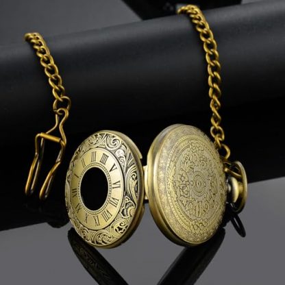 Vintage-Style Quartz Pocket Watch with Roman Numerals and Chain - Image 6