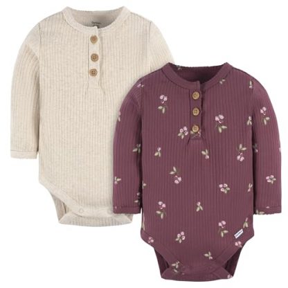 Unisex Baby 2-Pack Bodysuits with Henley-Style Buttons