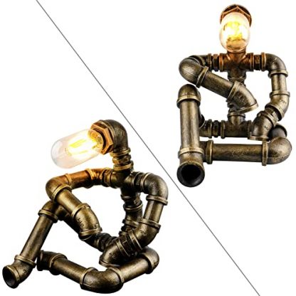 Vintage Steampunk Robot Table Lamp - Industrial Water Pipe Design - Image 6