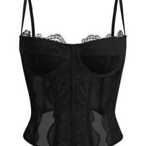 Dealmore Corset Tops For Women Going Out Lace Mesh Date Night Fall Fashion Outfits Clothes Crop Cute Party Strap Tank