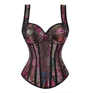 Women's Alluring Gothic Overbust Corset with Shoulder Straps & Halter Bustier Top