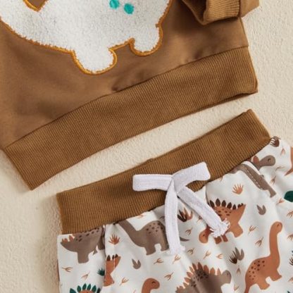 Adorable Toddler Boy's Dinosaur/Bear Print Sweatshirt and Pants Set - Image 6