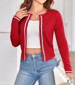 Chic Color Block Women's Cardigan Sweater - Image 2