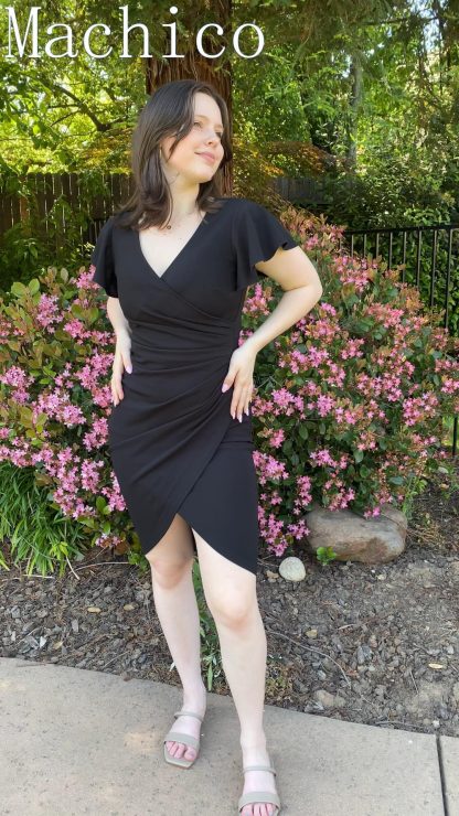 Refined Ruffle Sleeve V-Neck Wrap Dress - Image 4