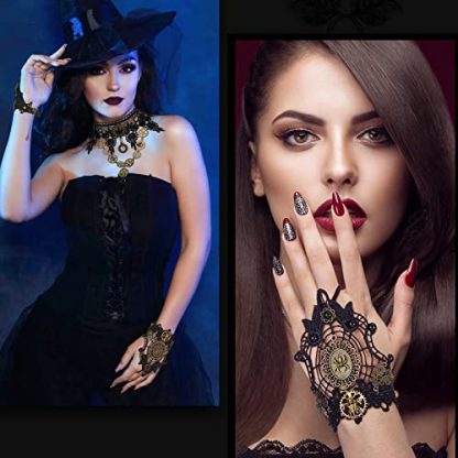 Quintessential Steampunk Accessory Set: Gear Choker, Bracelets, and Vintage Earrings - Image 5