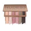 nude-pink matte, champagne shimmer, muted rose-pink matte, mauve shimmer, cement matte, dark black matte