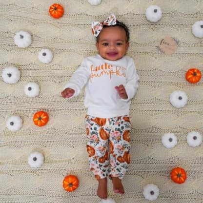 Adorable Pumpkin-Themed Winter Outfit for Baby Girls - Image 2