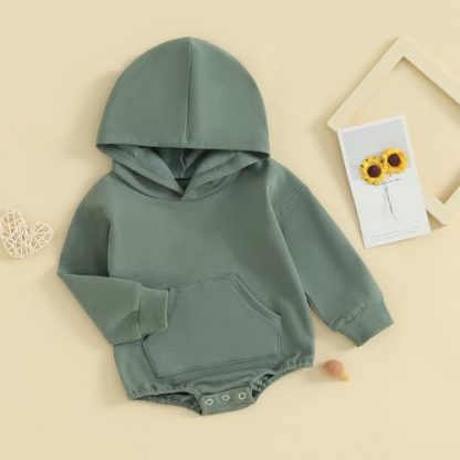 Cozy Hooded Romper for Newborn Babies in Solid Color - Image 3