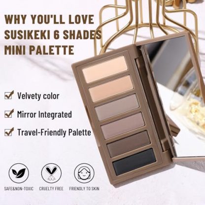 Compact 6-Shade Eyeshadow Palette with Mirror - Neutral Tones - Image 4