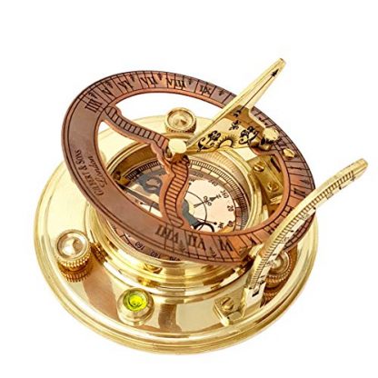 Vintage Brass & Copper Nautical Sundial Compass with Leather Box - Image 6