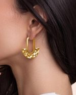 Lightweight Gold Hammered Statement Drop Earrings for Women - Image 3