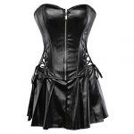 Retro Punk Rock Faux Leather Corset and Skirt Set