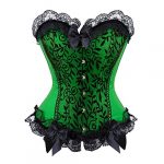 Women's Floral Corset with Black Lace Trim - Satin Overbust Waist Cincher