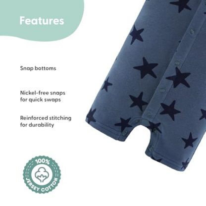 Twin Pack Soft Cotton Baby Boy Rompers - Blue Star Design - Image 3