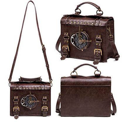 Retro Steampunk Leather Messenger Bag for Women's Gothic Costumes - Image 3