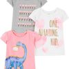 Grey Hearts/Pink Dinosaur/White Text Print