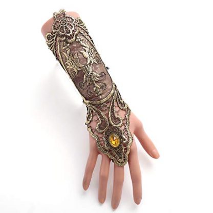 Elegant Gothic Lace Fingerless Gloves with Adjustable Ring - Image 6