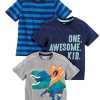 Blue Stripe/Grey Dinosaur/Navy Text Print