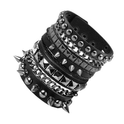 Retro Punk & Gothic Leather Cuff Bracelets Set for Men and Women - Image 2
