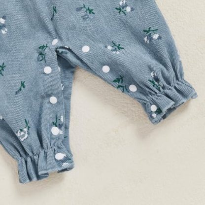 Autumn Chic Newborn Baby Girl Corduroy Floral Onesie with Ruffle Detail - Image 7