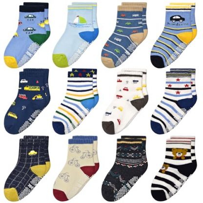 Comfy Children's Non-Slip Cotton Socks - 12 Pairs
