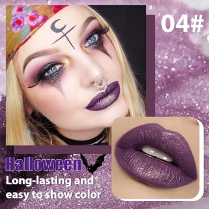 Dark Purple Metallic Glitter Lipstick: Long-Lasting, Waterproof, and Vegan Friendly - Image 2