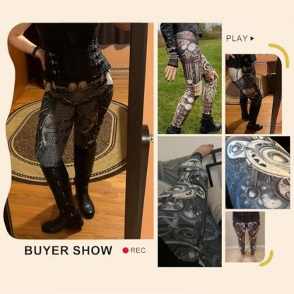 Women's Retro Steampunk Leggings: Cosplay Punk Print, Gothic Trousers, Plus Size Available - Image 2