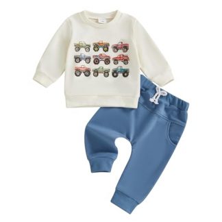 Charming Toddler Boy's Winter Outfit with Crewneck Sweatshirt and Pants
