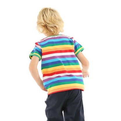 Unisex Rainbow Striped Cotton T-Shirt for Kids - Image 3