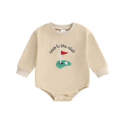 "New to the Club" Golf-Themed Baby Boy Sweatshirt Romper