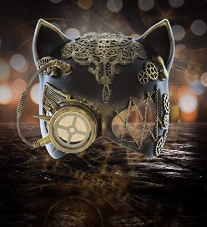 Gilded Steampunk Cat Ears Eye Mask with Robot Monocle - Image 5