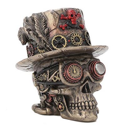 Antique Bronze Steampunk Skull with Top Hat Tabletop Figurine - Image 3