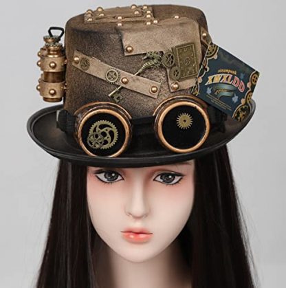 Unisex Steampunk Top Hat with Removable Goggle and Gear Detailing - Image 2