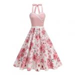 Vintage Inspired 50s Style Swing Dress with Polka Dot and Floral Prints