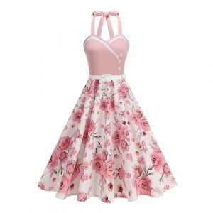 Vintage Inspired 50s Style Swing Dress with Polka Dot and Floral Prints