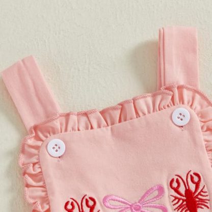 Adorable Crawfish Embroidered Baby Girl Romper with Ruffles - Image 4