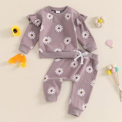 Adorable Toddler Girl's Floral Sweatshirt and Pant Set - Image 2