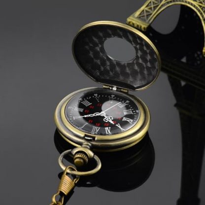 Vintage-Style Quartz Pocket Watch with Roman Numerals and Chain - Image 4