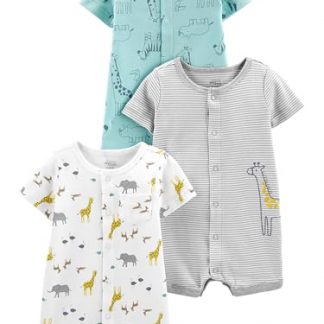 Trio Pack of Unisex Baby Snap-Up Rompers