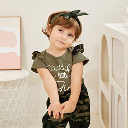 Daddy's Little Darling: Baby Girl Clothes Set with Ruffle Romper and Camouflage Pants - Image 2