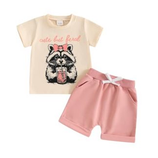 "Charming Summer Outfit for Baby Girls with Letter Print Shirt and Stretchy Shorts"