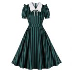 Black & White Striped 1950s Vintage-Style Tea Party Dress