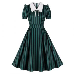 Black & White Striped 1950s Vintage-Style Tea Party Dress