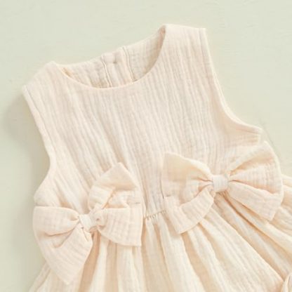 Adorable Toddler Girl's Summer Ensemble in Linen with Bows and Ruffles - Image 5