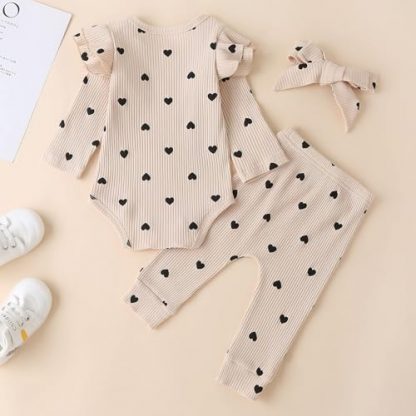 Adorable 3-Piece Baby Girl's Rib Frill Long Sleeve Romper Set - Image 4